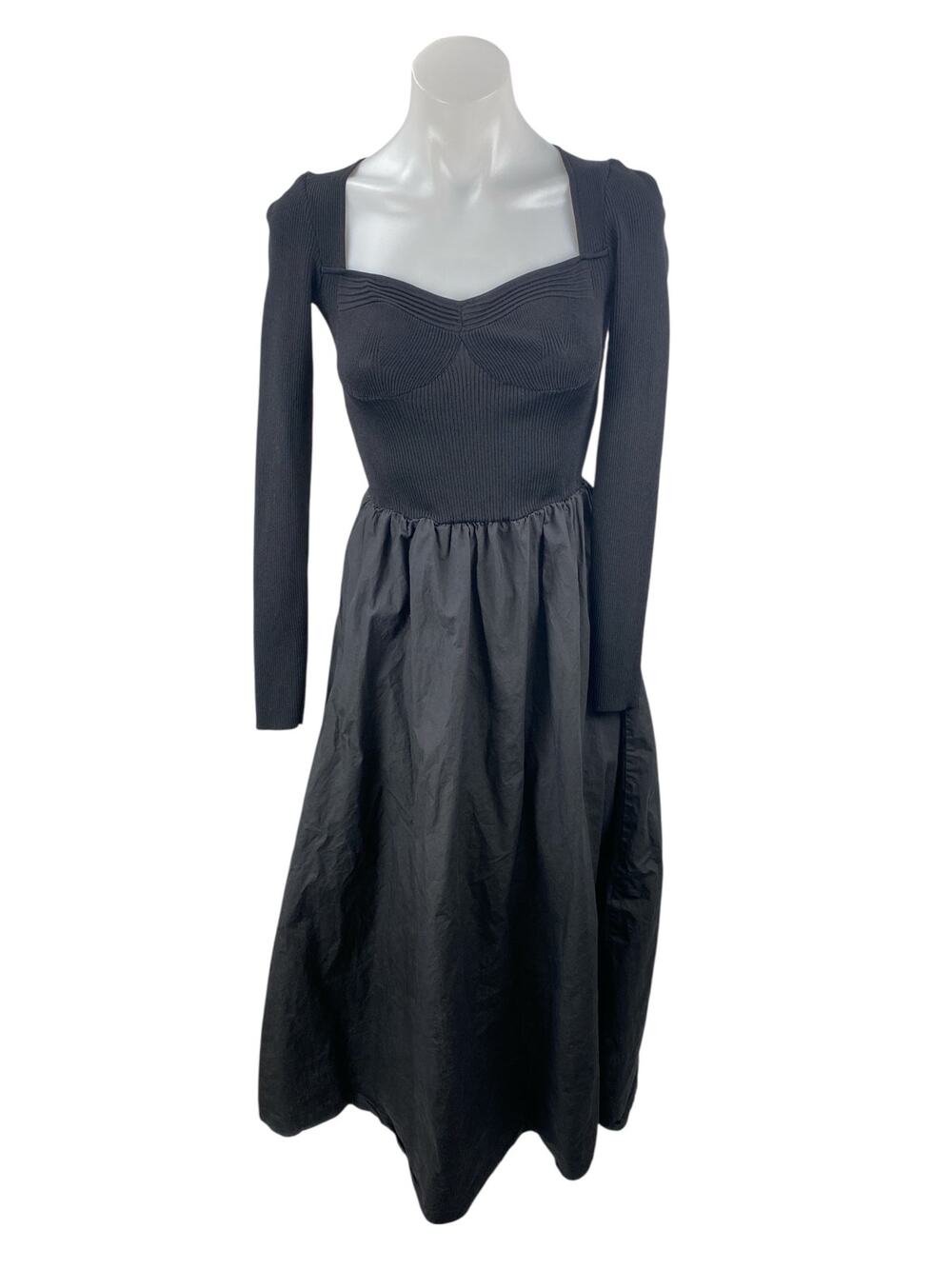 Moon River Mixed Media Black Sweetheart Neck Long Sleeve  Midi Flare A-Line XS